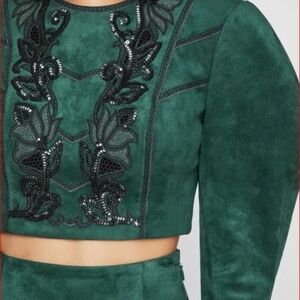 BCBGMaxAzria Green Embroidered Crop Top